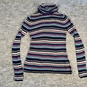 Lucky Brand Woven Jewel Tone Turtleneck Sweater Women's Large Mesh Knit